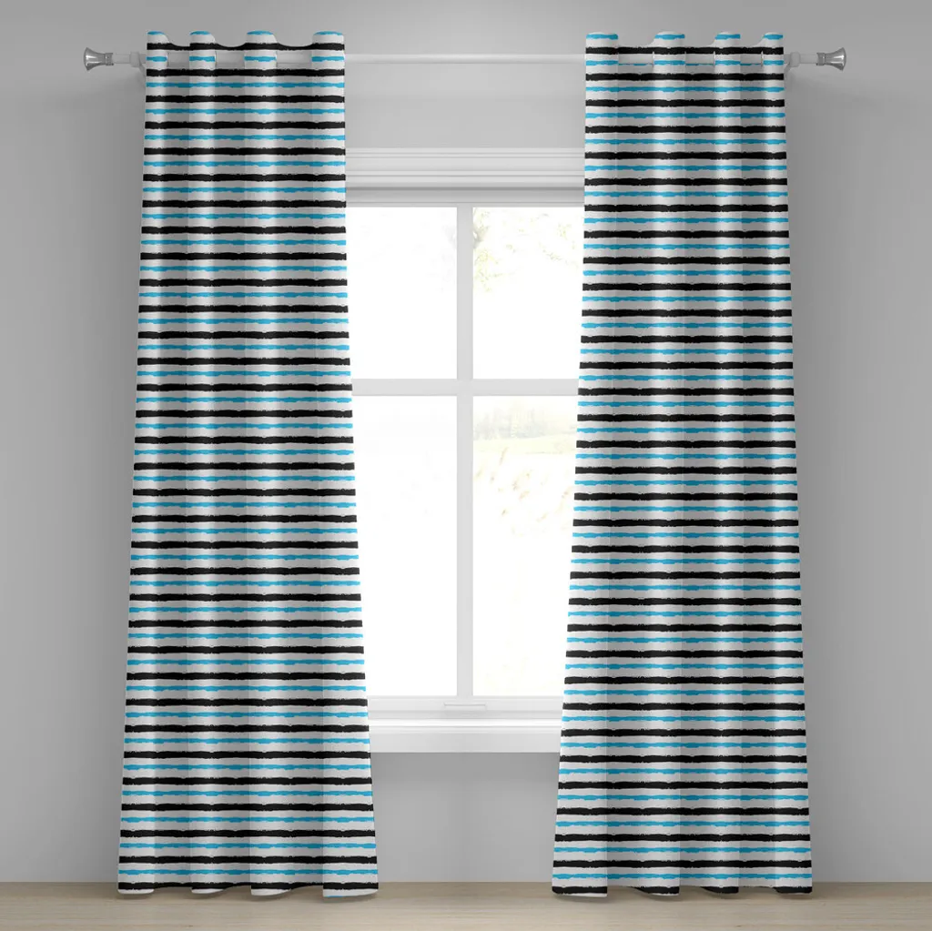 Rideau à œillets abstrait ABAKUHAUS 280x175cm aqua noir blanc 2 panneaux