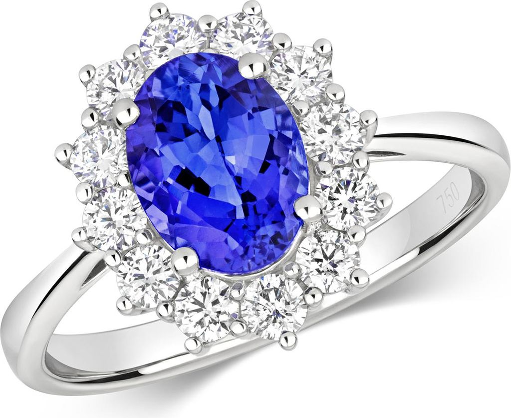 Wunderschöner 18 Karat (750) Weißgold Cluster Diamant Damenring Brillant-Schliff 0.56 Karat HI - SI mit Tansanit, 54 (17.2); TRS2388RSN