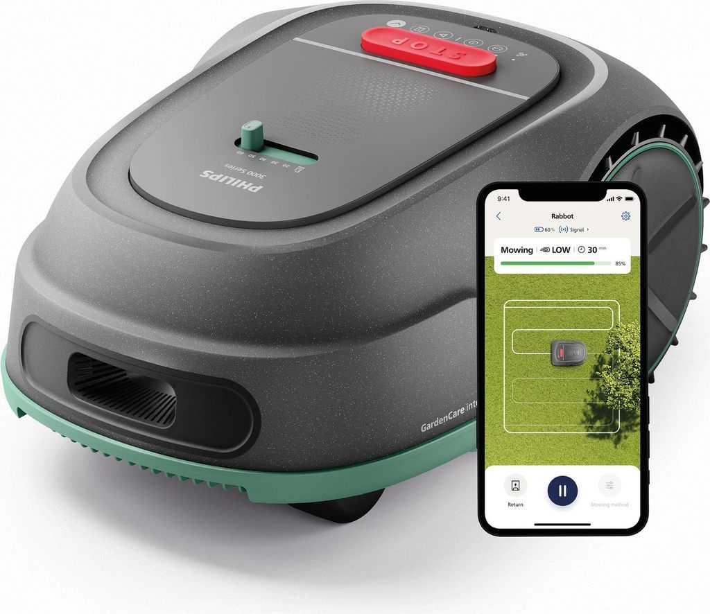 Philips Rasenmähroboter Serie 3000 - Kreuzmähen, GPS-Karten, intelligentes Mähen, Regensensor, grau (RSL3000/10)