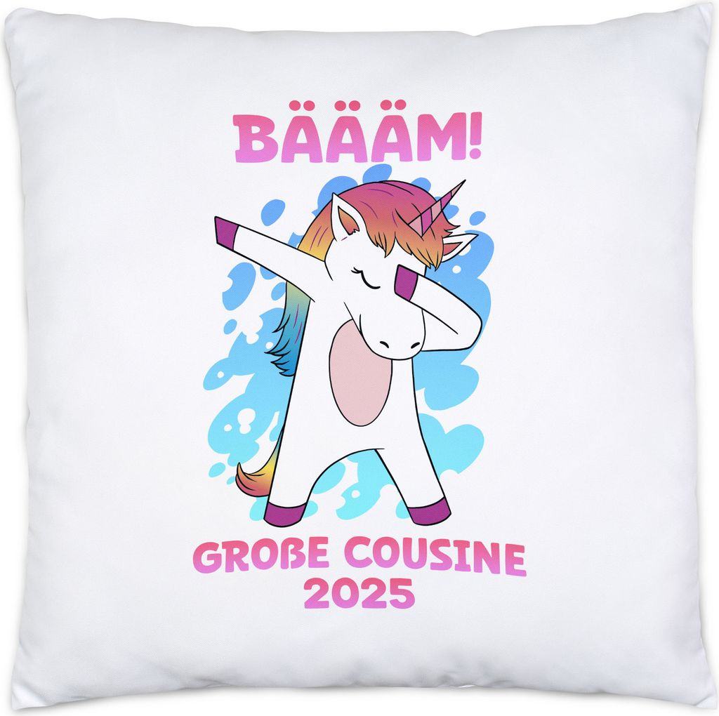Bäääm Große Cousine 2025 Kissen Inkl Füllung Einhorn Schwangerschaft Ankündigung Babyparty Babyshower Cousin & Cousine