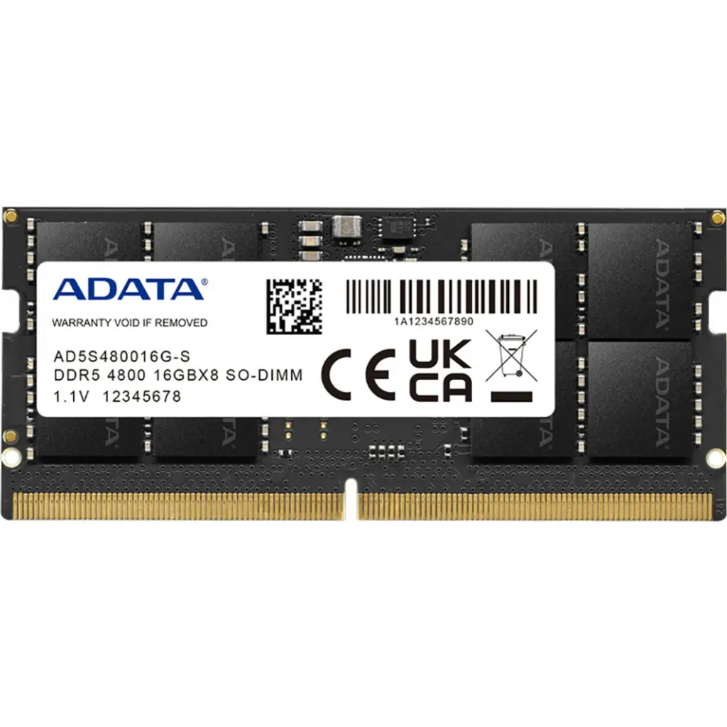Barrette Adata DDR5 16Go 4800MHz SO-DIMM Ultra-Rapide Modèle AD5S480016G-S