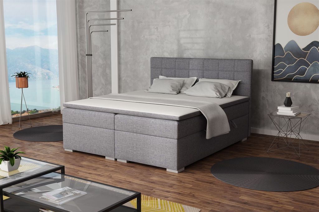 Boxspringbett Schlafzimmerbett FARUK 160x200cm Stoff Inari Grau
