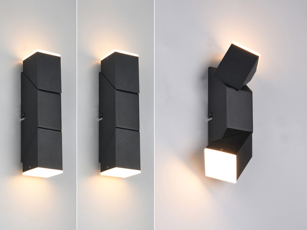 2er SET moderne LED Innen Wandleuchten mit 2 schwenkbaren Lichtquellen, Schwarz