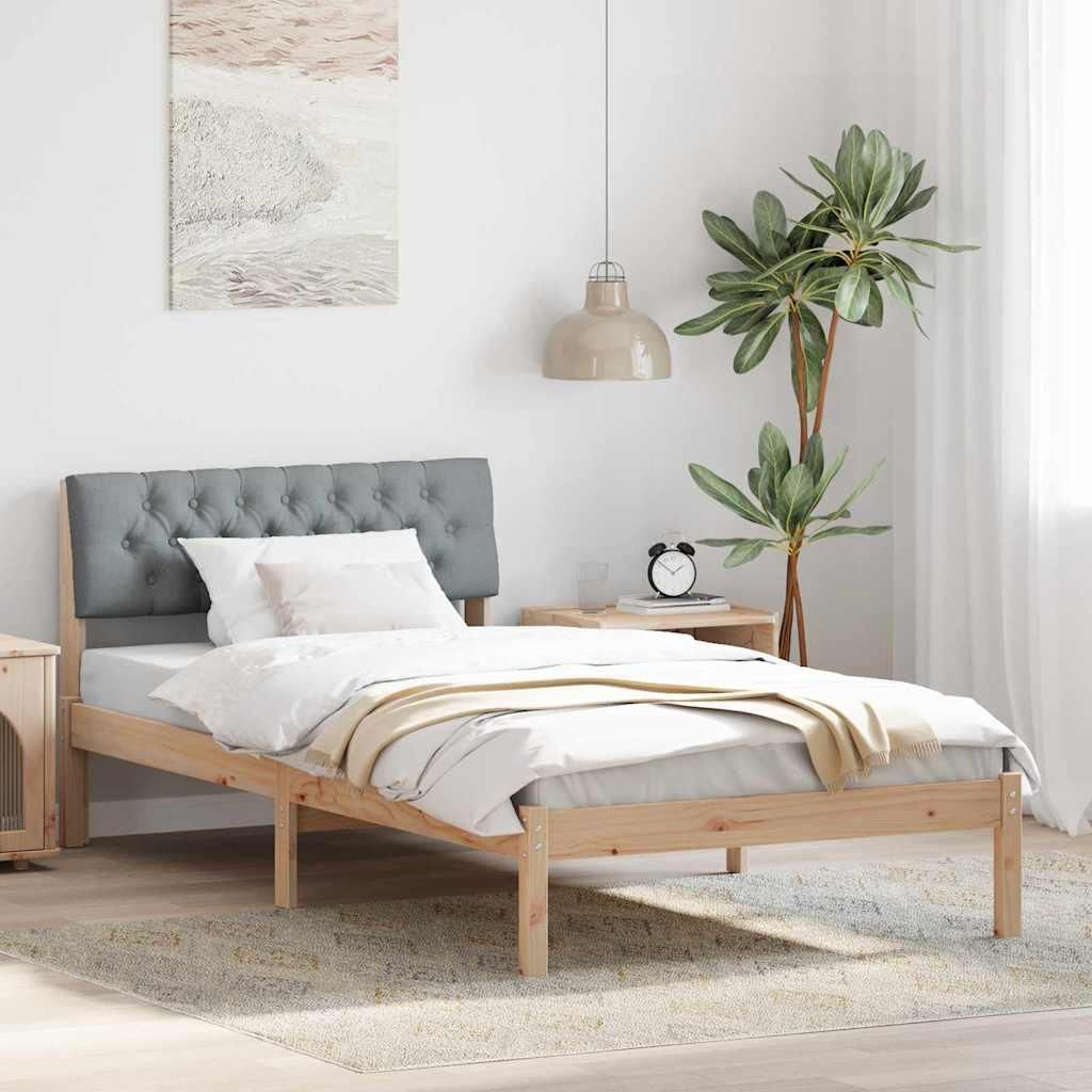 "Schlussverkauf" Einzelbett 1 PLACE - Bettgestell einzel - Braun und hellgrau 100x200 cm Massivholz Kiefer C3652