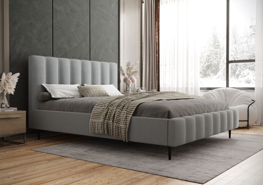 Furnisell Polsterbett "AGNESS" mit Bettkasten und lattenrost, 120 x 200 cm, Dunkelgrau