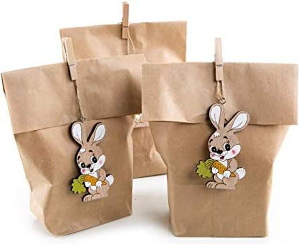 Logbuch-Verlag 3 kleine Osternest Ostern Geschenktüten mit Hasen Anhänger aus Holz 16,5 x 26 x 6,5 cm give-away