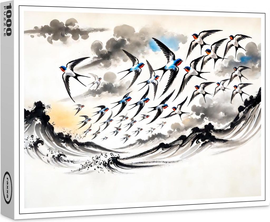 raxxa Premium-Puzzle "Swallows Soaring Through the Sky in Chinese Ink Painting", 1000 Teile