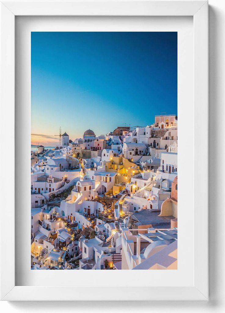 Sonnenuntergang auf Santorin– Wandbild mit Rahmen – Gerahmtes Bild – Wanddekoration – 20x30 cm – Weiß