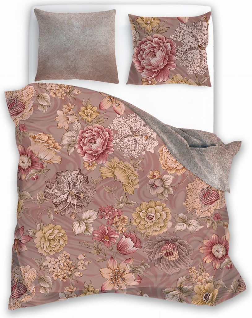 Satin-Bettwäscheset 160x200 Digitaldruck Nobile Flowers Puderrosa