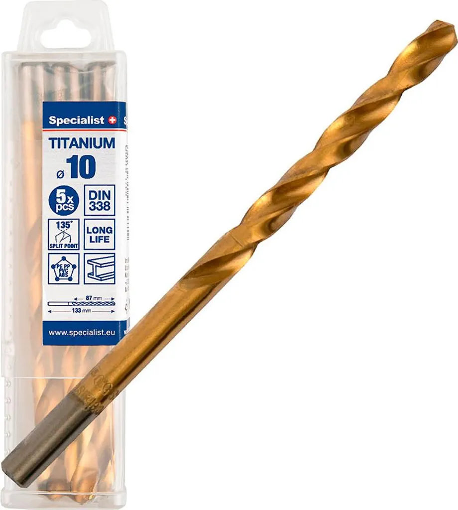 Set 5 Punte Trapano Metallo 10mm Specialist+ Titanio | Acciaio M2 DIN338 - 2