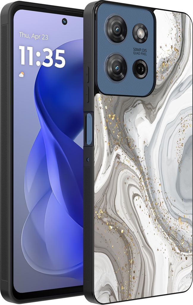Smartphonica Handytasche Passend für Motorola Moto G Power 2025 / G Play 2025 mit Marmordruck - TPU Rückseitenschutzhülle Marmordesign - Silber