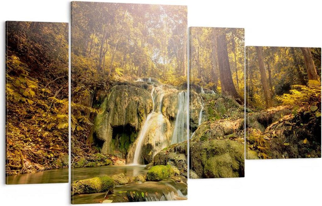 Bild auf Leinwand - Leinwandbild - Wald Wasserfall Natur Umwelt - 120x70cm - Wand Bild - Wanddeko - Leinwanddruck - Bilder - Kunstdruck - Wanddekor...