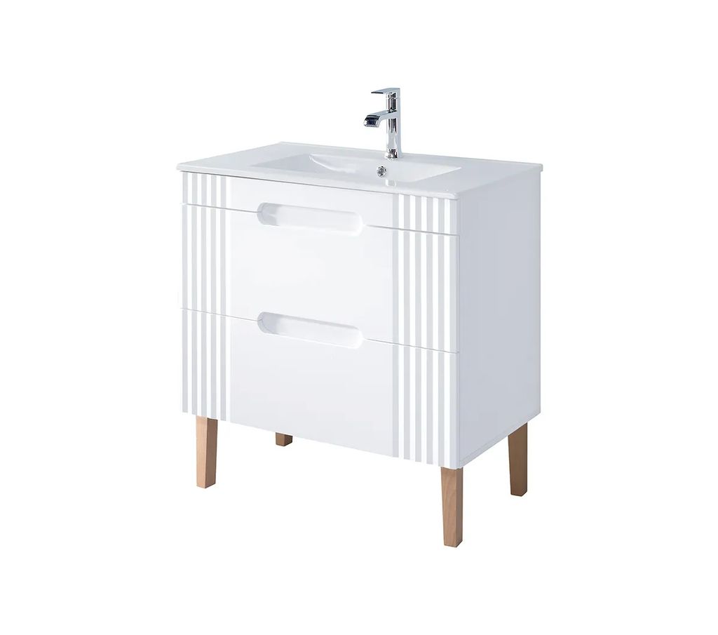 Szafka Łazienkowa Biała Pod Umywalkę 80Cm 2 Szuflady Mdf Zdjęcie produktu 