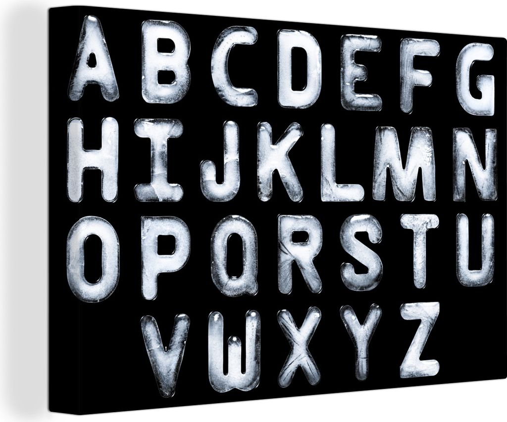 OneMillionCanvasses - Leinwandbilder - 140x90 cm, Das Alphabet aus Eis auf schwarzem Hintergrund, Wandbilder Kunstdruck Wanddekoration - Foto auf...