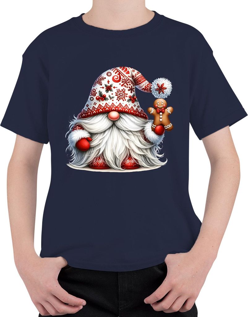 Süßer Weihnachtsmann mit Lebkuchen und winterlichem Design Uni Kinder T-Shirt, Navy, 152