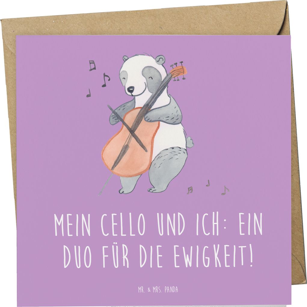 Mr. & Mrs. Panda Grußkarte Cello Duo - Lavendeltraum - Geschenk, anlasskarte, Orchester, Instrument, Klappkarte, Lernen, Musikinstrument, Musik, S...