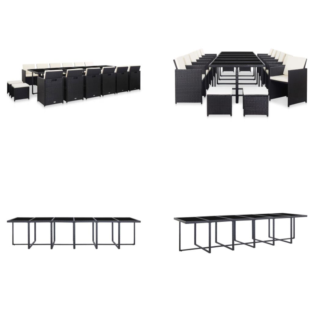 vidaXL 17 tlg. Garten Essgruppe mit Auflagen Poly Rattan Schwarz - Gartentisch Und -stuhl - Gartentische Und -stühle - Garten-Essgruppe - Garten-E...