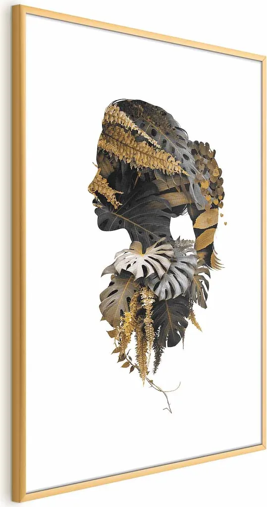 Quadro Jungle Man Oro 60x90 - Design Tropical Chic con Margine Bianco