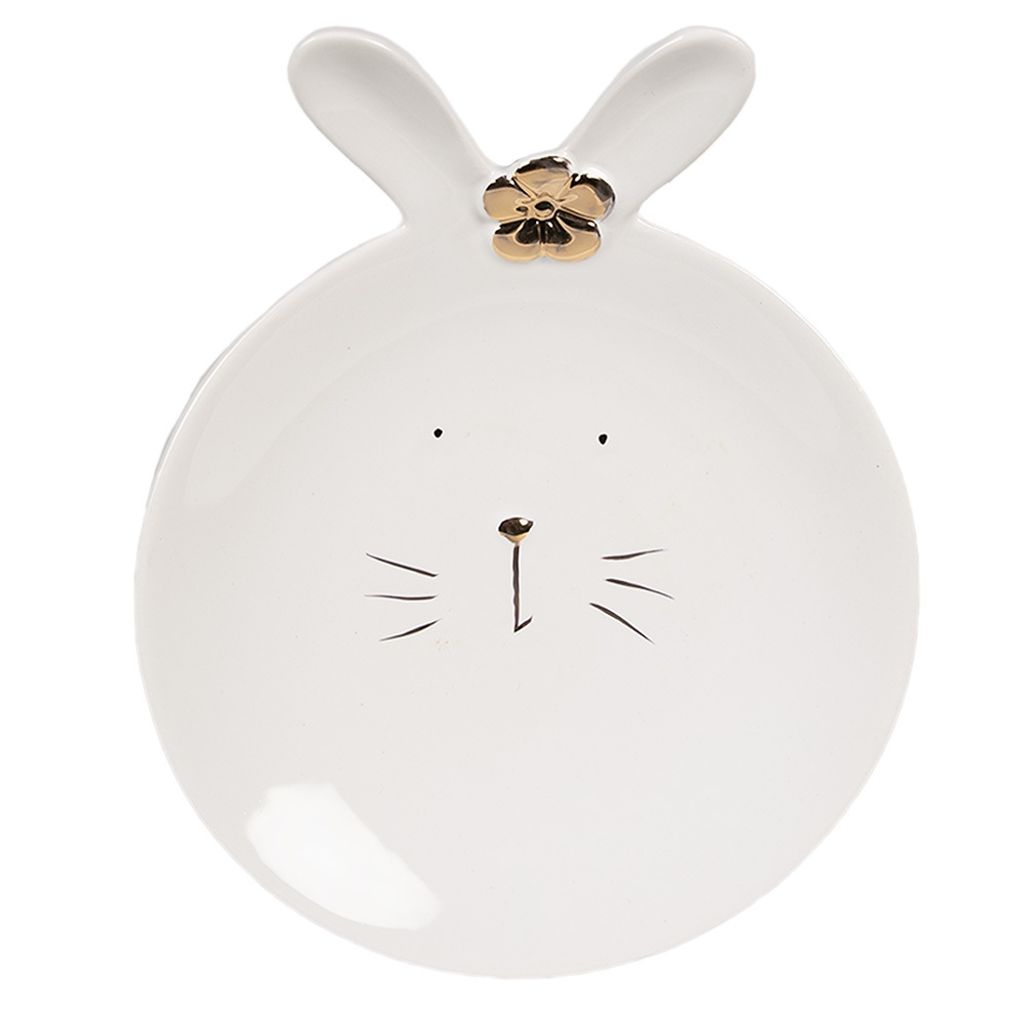 Clayre & Eef Frühstücksteller Kaninchen Ø 15 cm Weiß Keramik