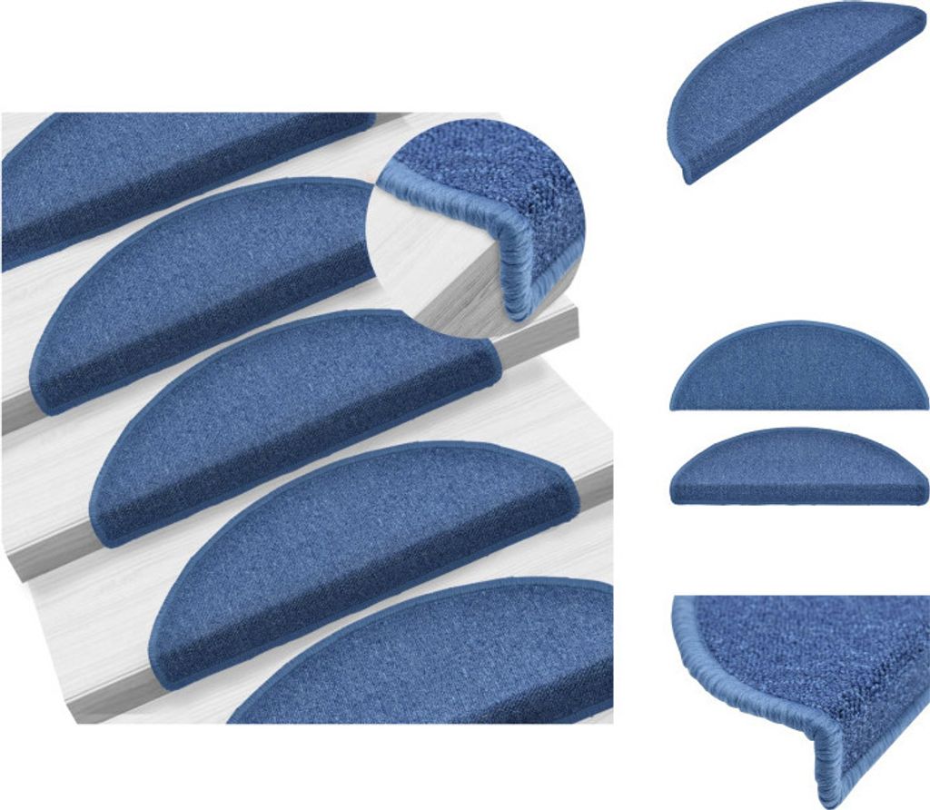 vidaXL 15 Stk. Treppenmatten Blau 65 x 24 x 4 cm - Stufenteppiche