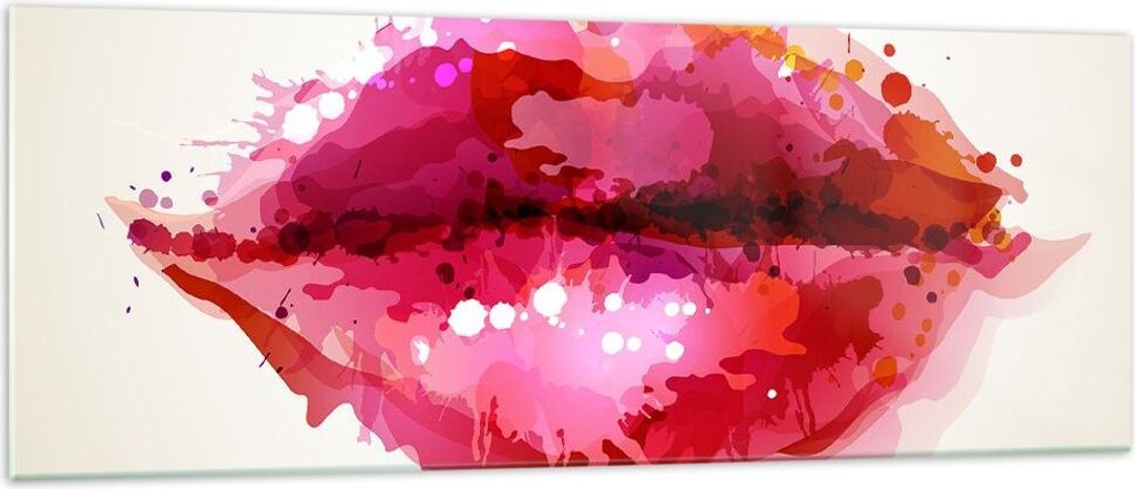 Bilder auf glas - Rote Lippen glänzend Lippe Glanz - 140x50cm - Glasbilder - Wandbilder - Kunstdruck - zum Aufhängen bereit - Wanddekoration aus ...