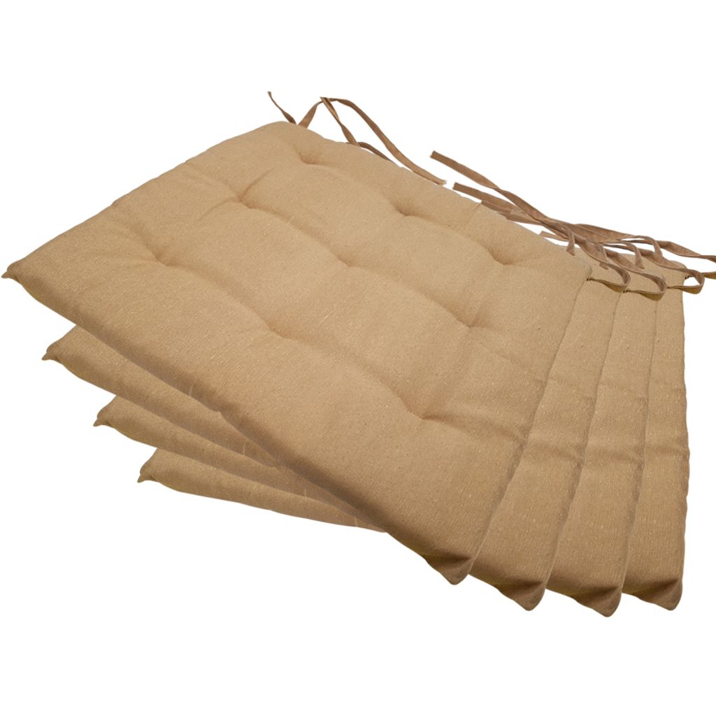 Stuhlkissen 40x40 cm ComfySeat - Sitzkissen mit Bändern / Schleife, 9-fache Steppung - Indoor & Outdoor, Farbe:Beige, Set:4er Set