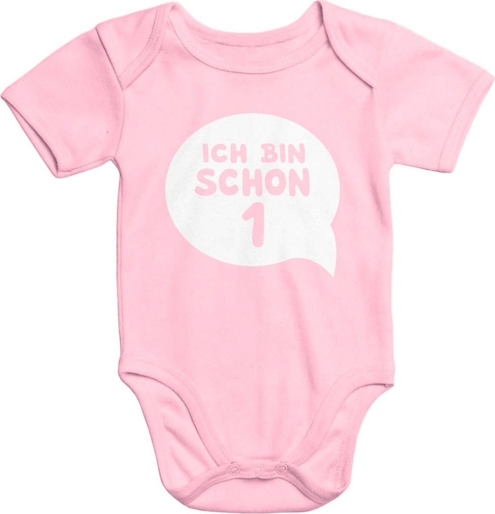 Kurzarm Baby-Body Geburtstag Ich bin schon 1 Jahr Eins Geschenk Strampler Baumwolle Moonworks rosa 12-18 Monate
