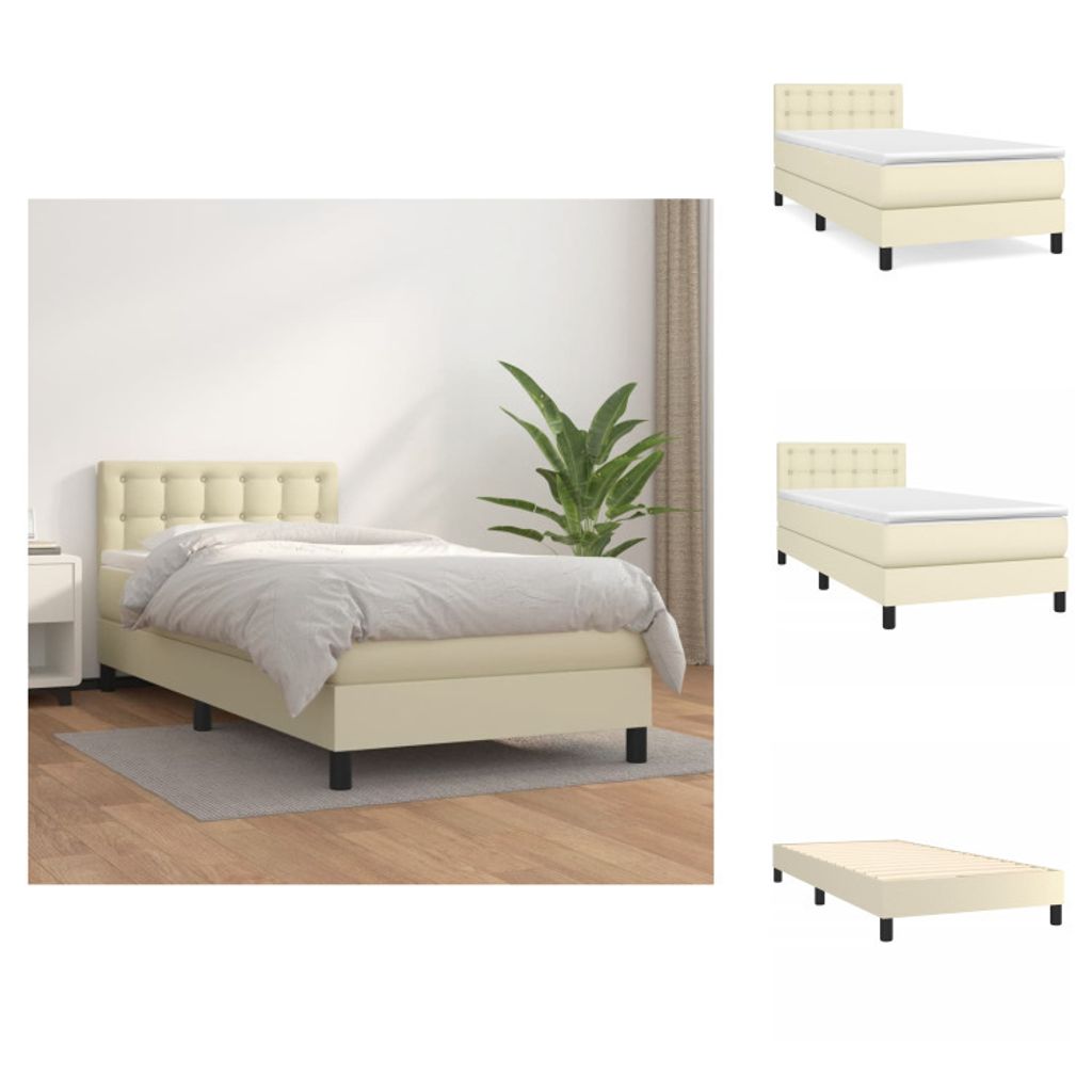 vidaXL Boxspringbett mit Matratze Creme 90x200 cm Kunstleder - Betten & Bettgestelle