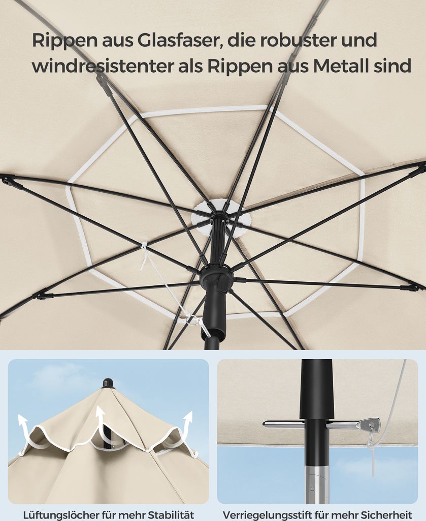 SONGMICS Sonnenschirm Ø 200 cm UPF 50+ mit Tragetasche Produktbild 6