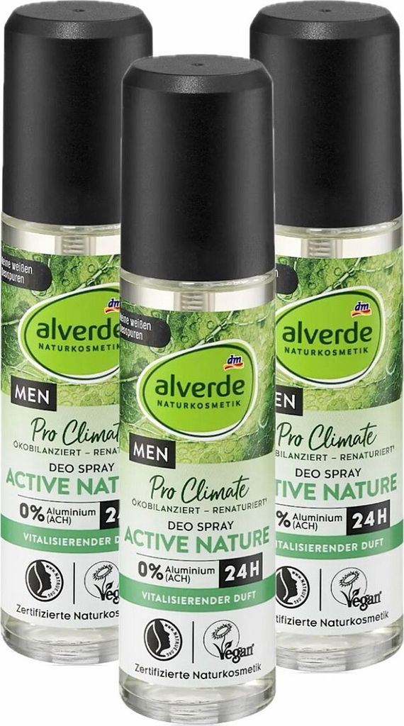 3 x alverde MEN - Deo Zerstäuber Deodorant Active Nature (3 x 75 ml)