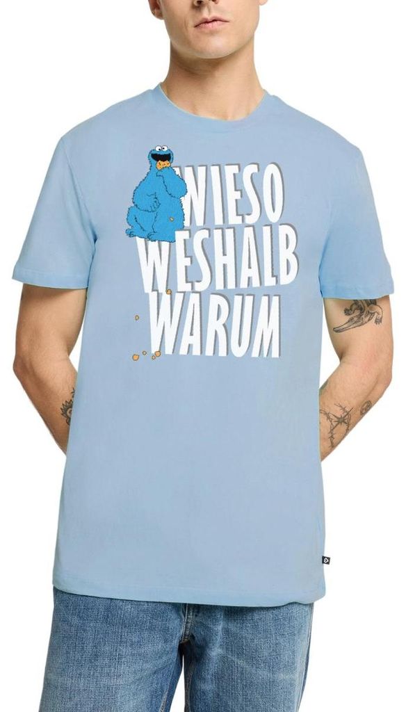 Spreadshirt Sesamstraße Krümelmonster Wieso Weshalb Warum Männer Premium T-Shirt, XXL, Hellblau