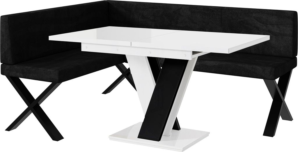 MEBLINI Eckbank für Esszimmer mit ausziehbarem Tisch - Küchenbank - Essecke - Sitzecke Küche - TONI - X-Beine 128x168x87cm Links - Schwarz Samt/...