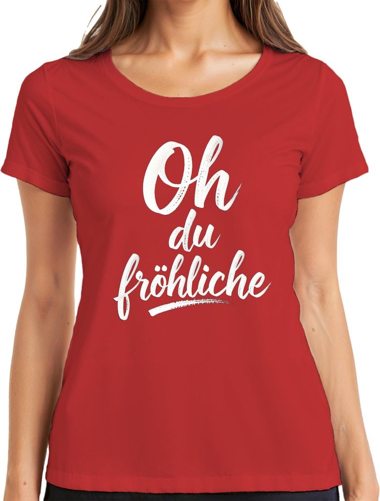 Oh du fröhliche Weihnachten Handlettering Kalligrafie Advent Damen T-Shirt, Rot, 3XL