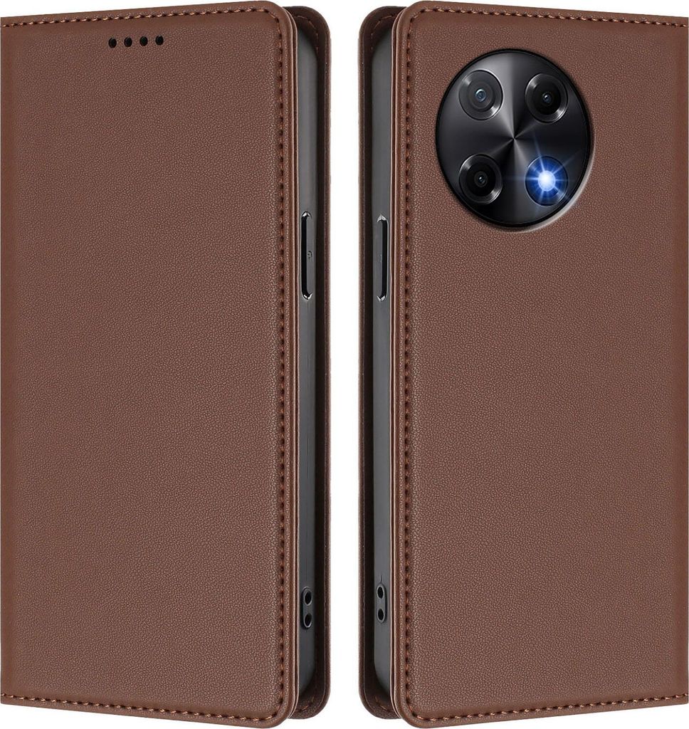 Handyhülle für Tecno Camon 30S/Camon 30S Pro, Kunstleder Klapphülle Stoßfeste Magnetische Hülle mit Ständer Braun