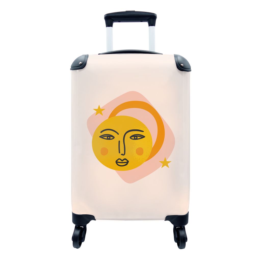 MuchoWow Koffer Handgepäck Trolley Rollkoffer Kleine Reisekoffer mit 4 Rollen - Sonne - Gesicht - Sterne - Abstrakt - Cabin Size < 55x40x23 cm &...