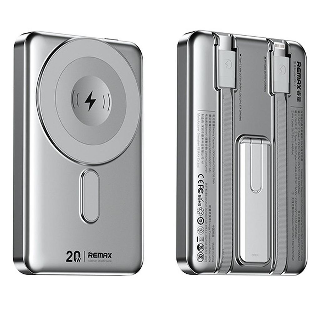 10000mAh Magnetische Powerbank mit 2 integrierten Kabeln, 15W Wireless, Watch-Ladung, Type-C Input