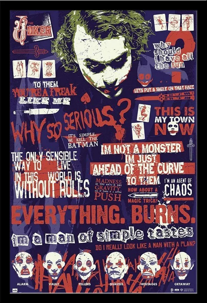 Poster Batman The Dark Knight Joker avec Cadre Shinsuke Maxi MDF Noir