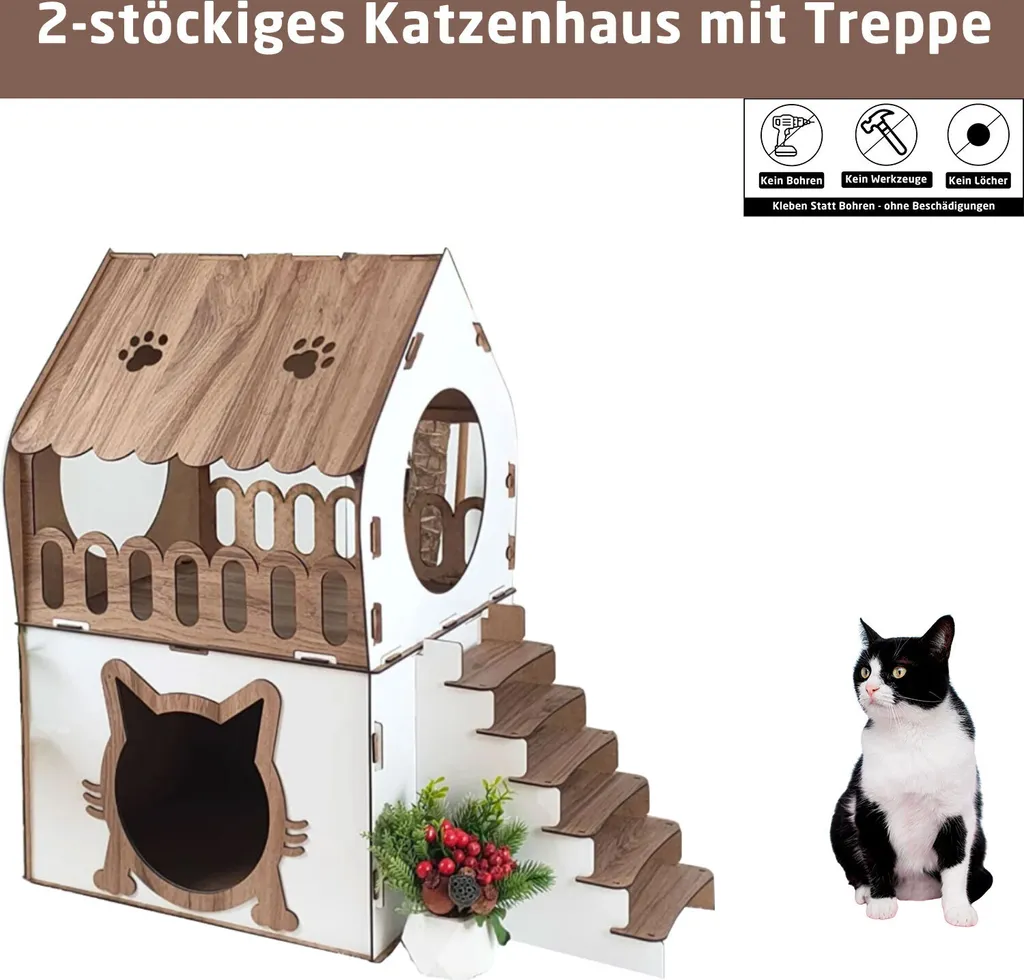 Lit pour chat XL en kit niche robuste avec système de montage facile