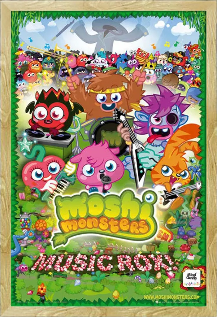 Poster Moshi Monsters encadré vitre acrylique pour éviter le verre brisé