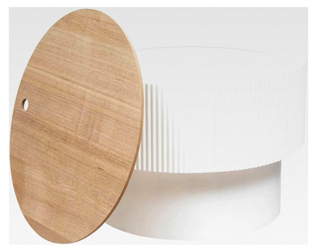Atmosphera - Enola Couchtisch mit Stauraum - Weiß und Holz - T 55 x H 38 cm - Integrierter Stauraum im skandinavischen Stil - Für Wohnzimmer und ...