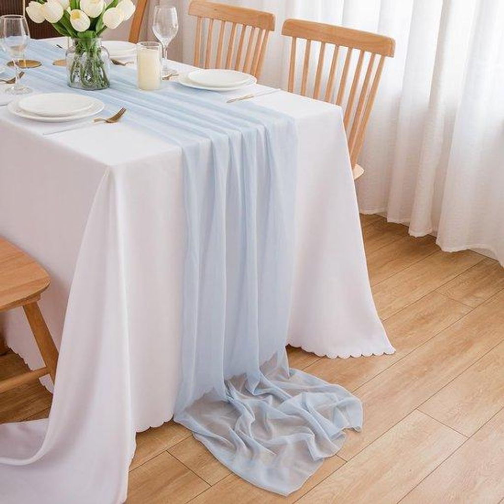 Chiffon-Tafelloper, Lichtblau, 70 cm x 3 m, Deko, Festtagsausstattung