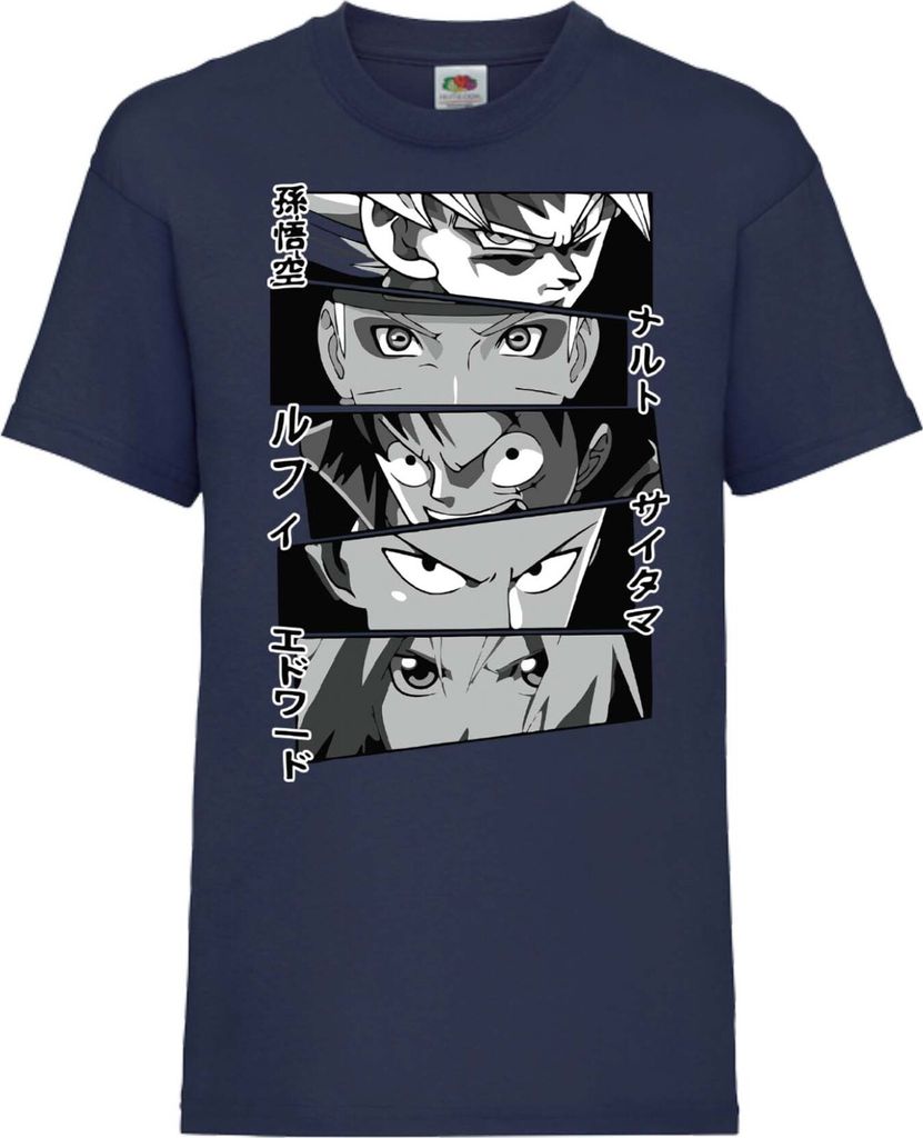 Kinder T-Shirt Anime Heroes Naruto Goku Luffy Sakura Anime Heroes, 12-13 Jahr - 152 / Dunkelblau