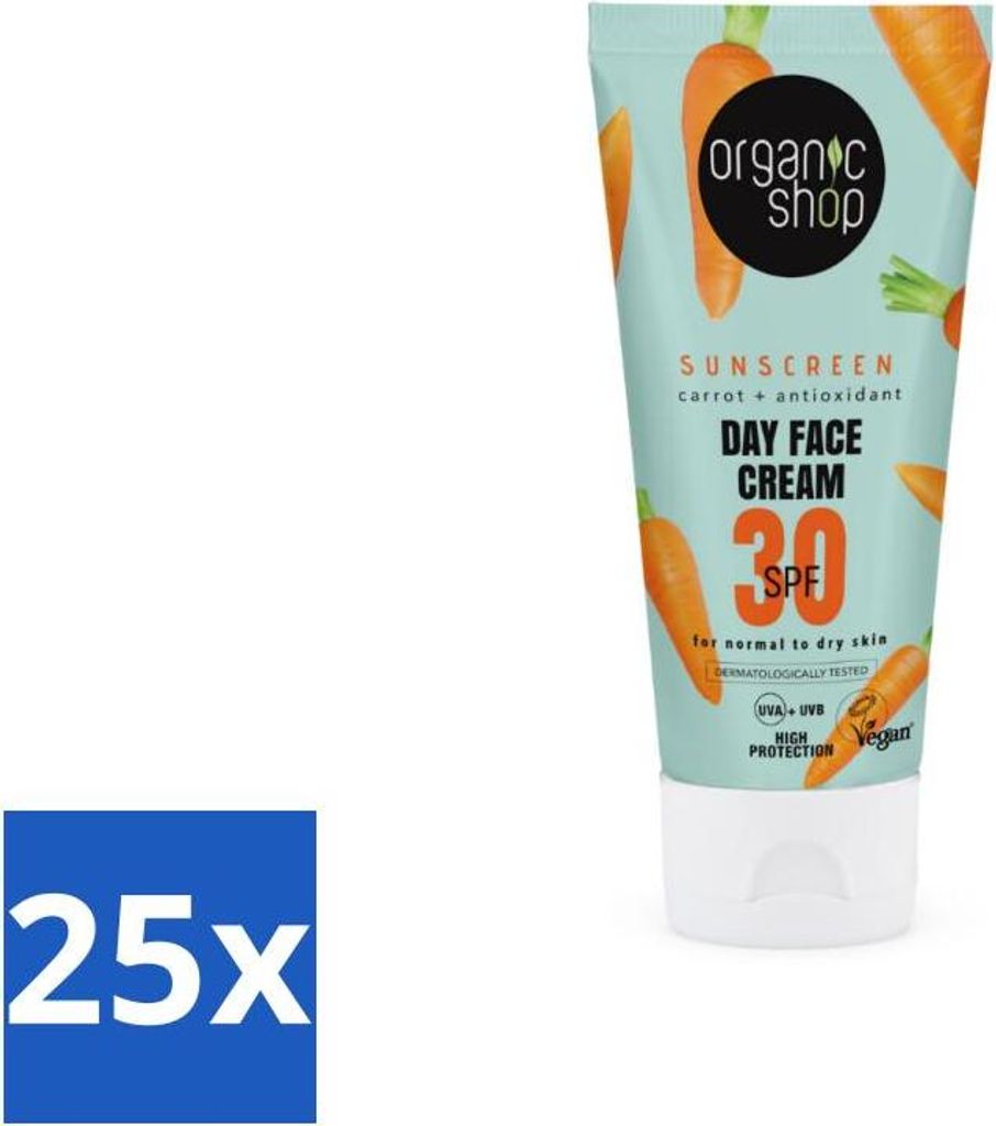 Organic Shop - Sonnenschutz Gesicht LSF 30 - Normale Haut - 50 ml - Vorteilspack - 25 Stücke