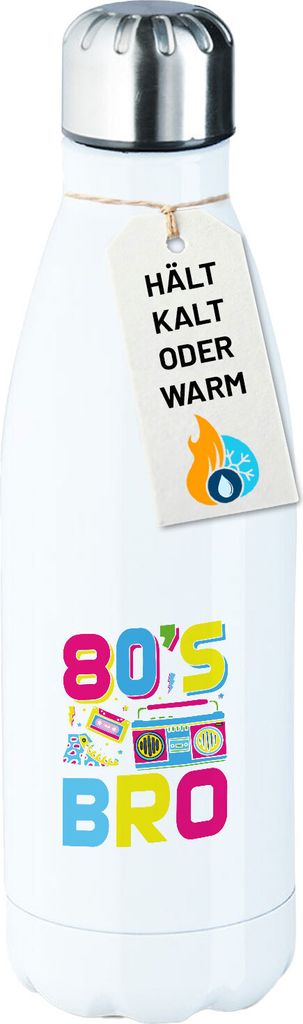 Huuraa Trinkflasche 80's Bro Retro 500ml White Edelstahl Wasserflasche Trinkflasche Geschenkidee