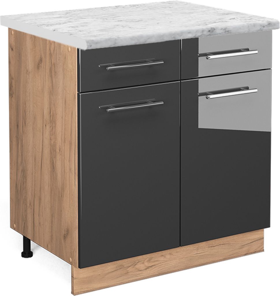 Küchenunterschrank Vicco Fame-Line Anthrazit Hochglanz 80 cm , AP Marmor, Model 46738
