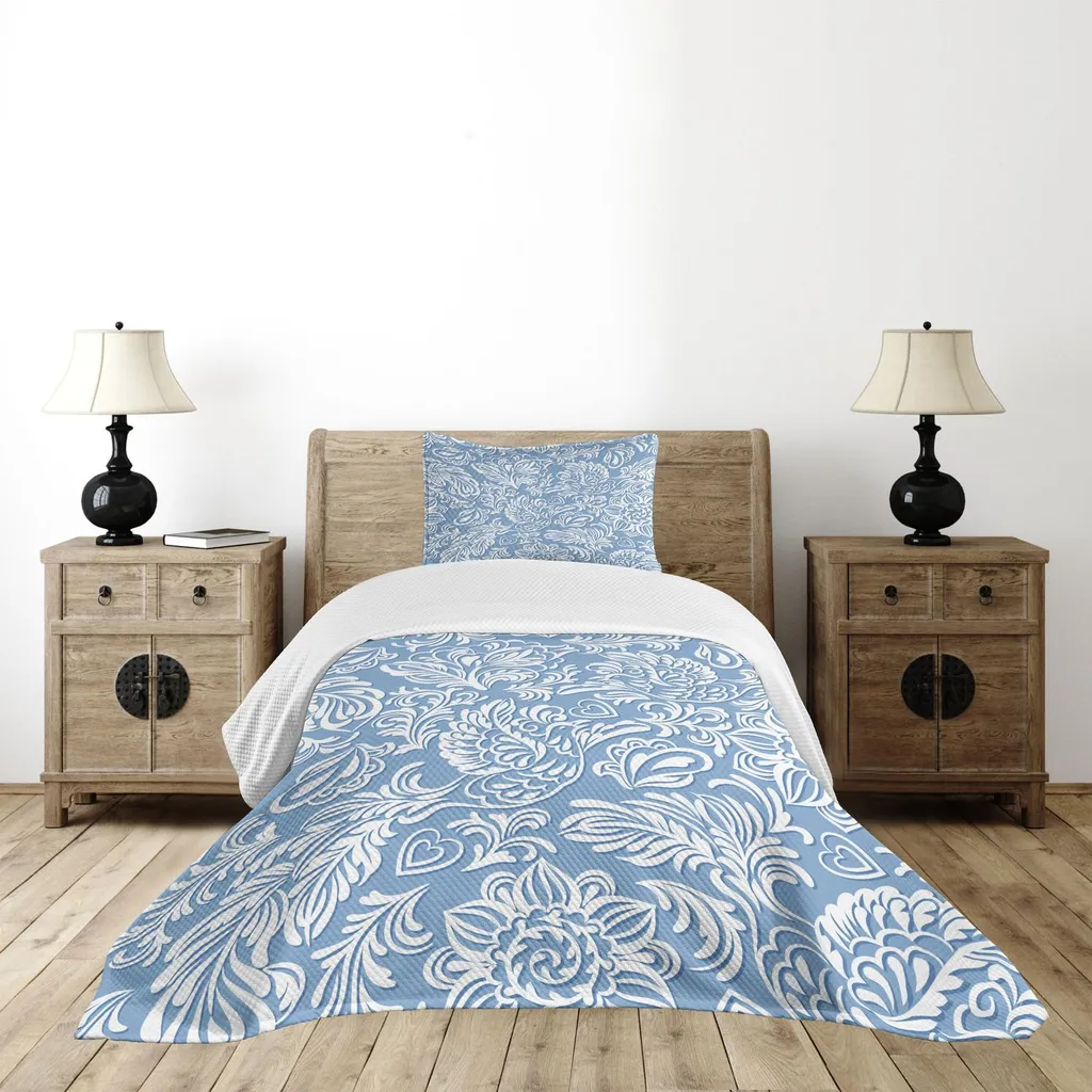 Copriletto Singolo ABAKUHAUS Phoenix Azzurro 170x220 - Stile Damascato