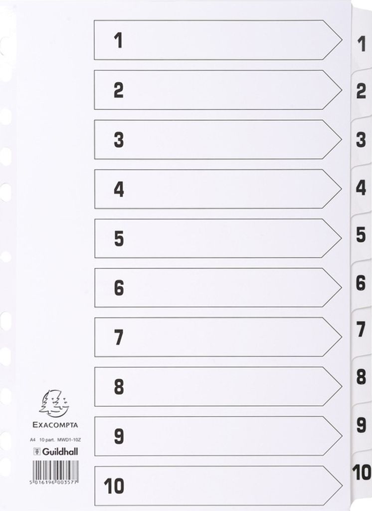 EXACOMPTA Karton-Register 1-10 DIN A4 weiß 10-teilig