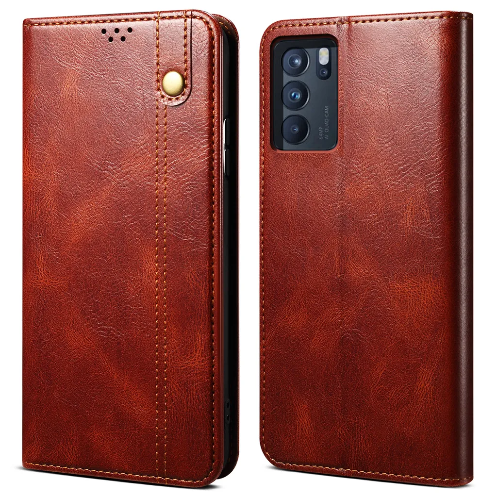Custodia per OPPO Reno6 4G, portafoglio in pelle flip case con funzione stand rosso