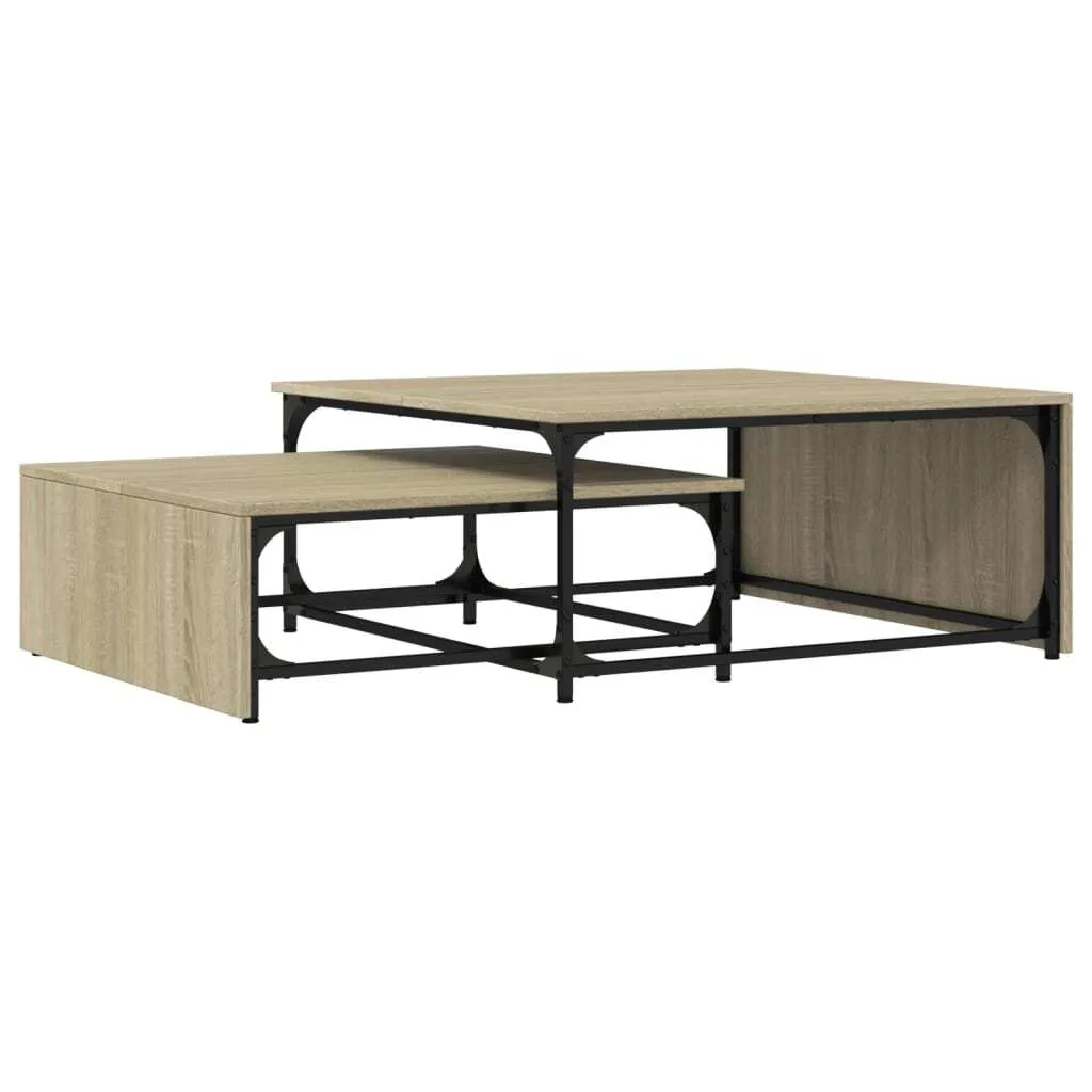 Tavolini Sovrapponibili Maison Exclusive Rovere Sonoma e Metallo Nero - 7