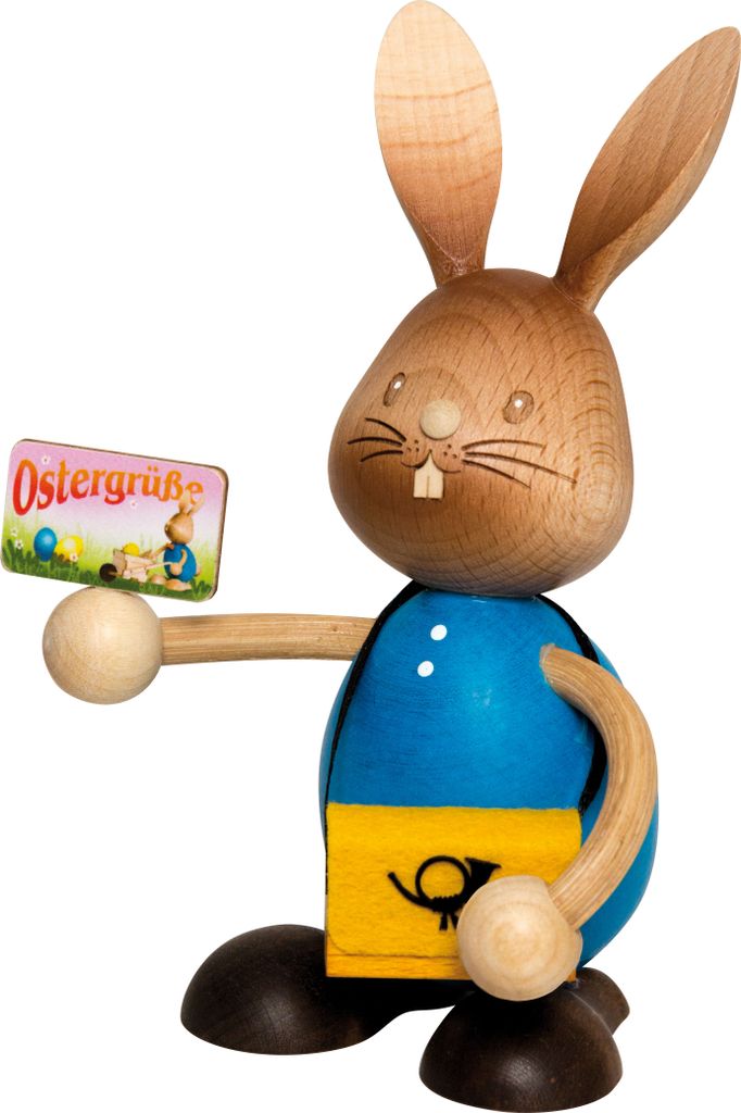 Drechslerei Kuhnert - Dekofigur aus Holz - Hase Stupsi als Postbote - ca. 12cm
